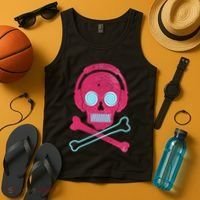 Cool Retro Neon Headphones Skull Music Lover Tank Top thumb 4