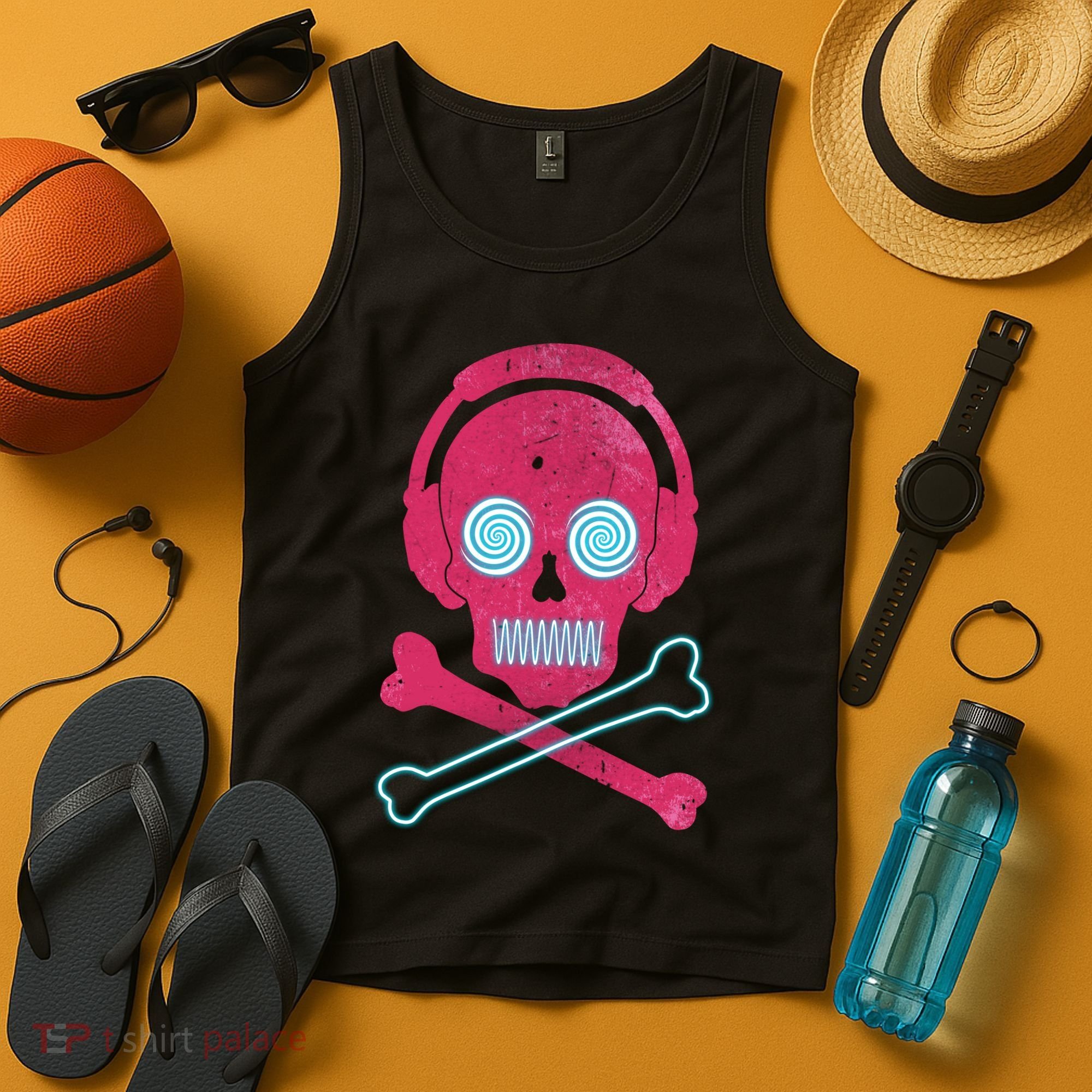 Cool Retro Neon Headphones Skull Music Lover Tank Top