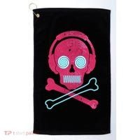 Cool Retro Neon Headphones Skull Music Lover Golf Towel thumb 0