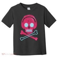 Cool Retro Neon Headphones Skull Music Lover Toddler T-Shirt thumb 0