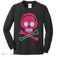Cool Retro Neon Headphones Skull Music Lover Kids Long Sleeve Shirt thumb 0