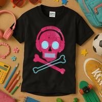 Cool Retro Neon Headphones Skull Music Lover Kids T-Shirt thumb 3