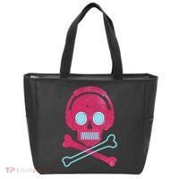 Cool Retro Neon Headphones Skull Music Lover Tote Bag thumb 0