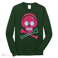 Cool Retro Neon Headphones Skull Music Lover Long Sleeve Shirt thumb 0