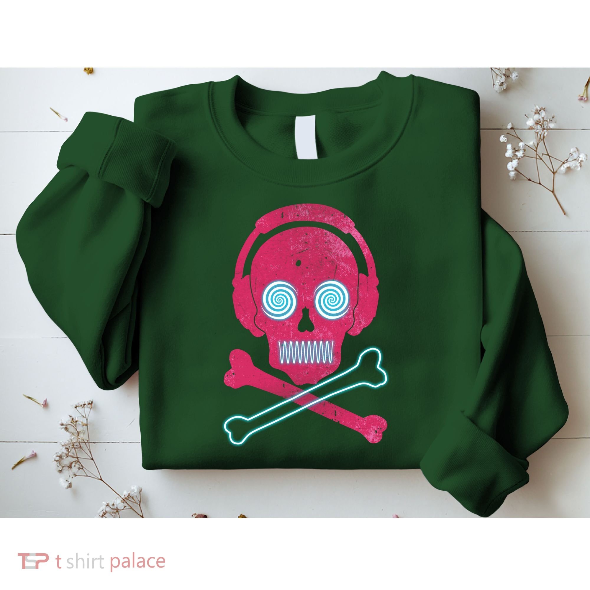 Cool Retro Neon Headphones Skull Music Lover Sweatshirt
