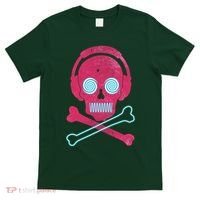 Cool Retro Neon Headphones Skull Music Lover T-Shirt thumb 0