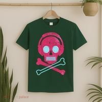 Cool Retro Neon Headphones Skull Music Lover T-Shirt thumb 2