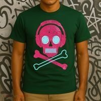 Cool Retro Neon Headphones Skull Music Lover T-Shirt thumb 3