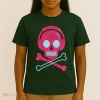 Cool Retro Neon Headphones Skull Music Lover T-Shirt thumb 4