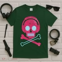Cool Retro Neon Headphones Skull Music Lover T-Shirt thumb 5