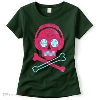 Cool Retro Neon Headphones Skull Music Lover Women's T-Shirt thumb 0