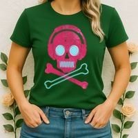 Cool Retro Neon Headphones Skull Music Lover Women's T-Shirt thumb 2