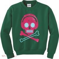 Cool Retro Neon Headphones Skull Music Lover Kids Sweatshirt thumb 0