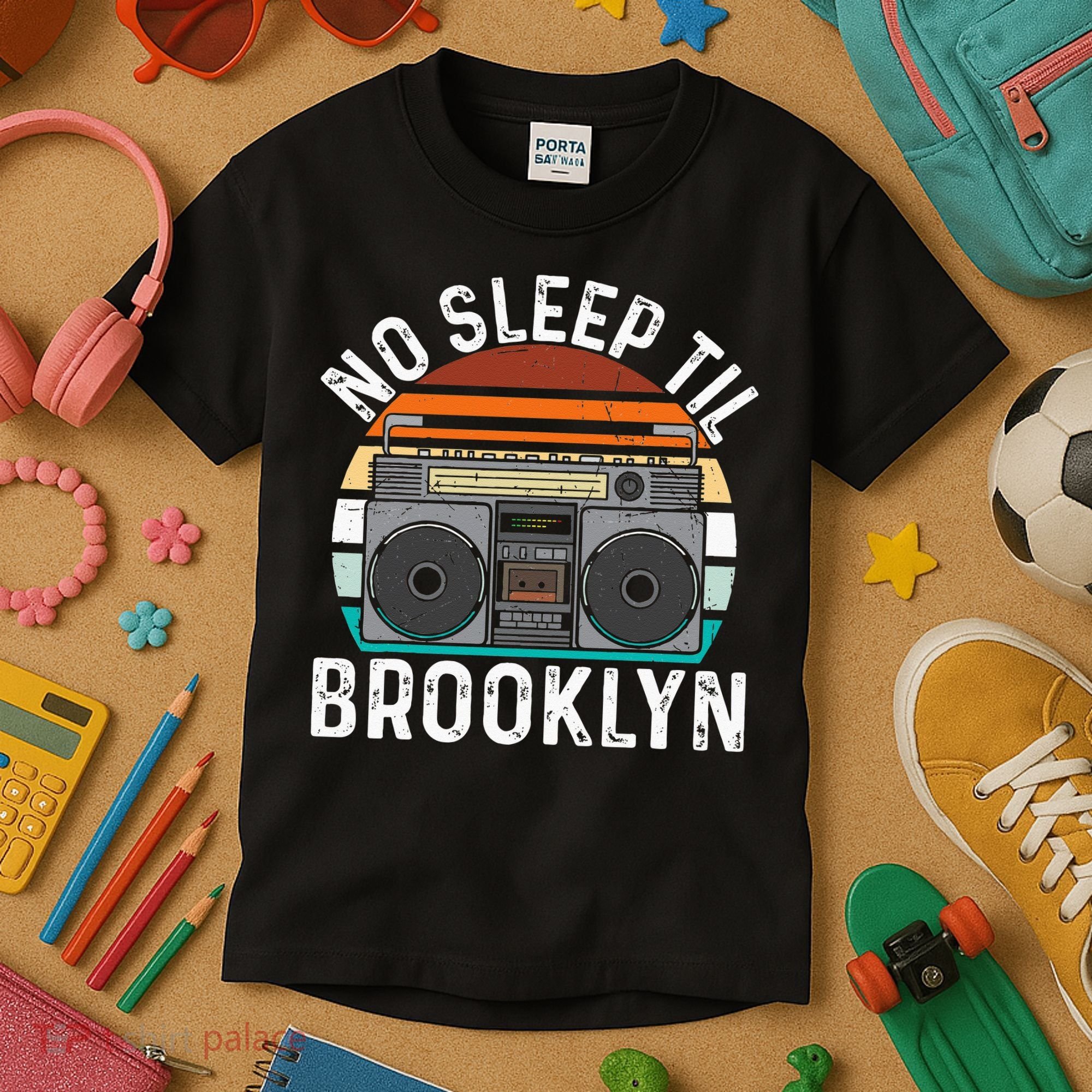Cool Retro No Sleep Til Brooklyn Old School Portable Stereo Kids T-Shirt