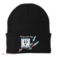 Cute Retro Nurse Scrub Your Hub Funny Peds ER Icu Rn Student Beanie thumb 0