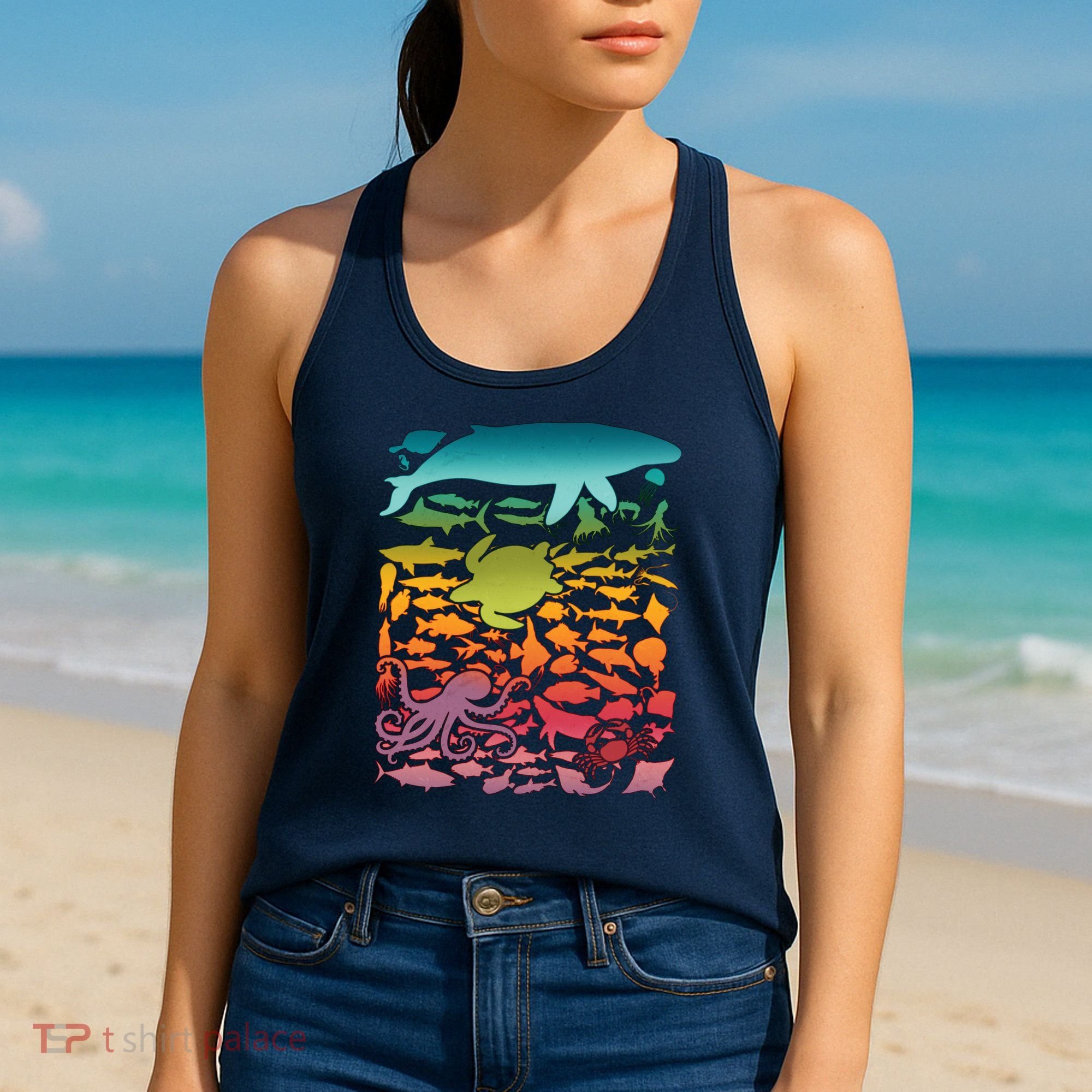 Cool Rainbow Ocean Sea Life Women's Tank Top