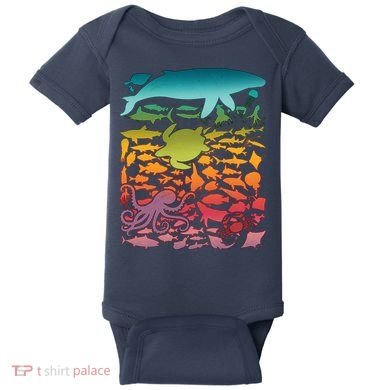 Cool Rainbow Ocean Sea Life Baby Bodysuit