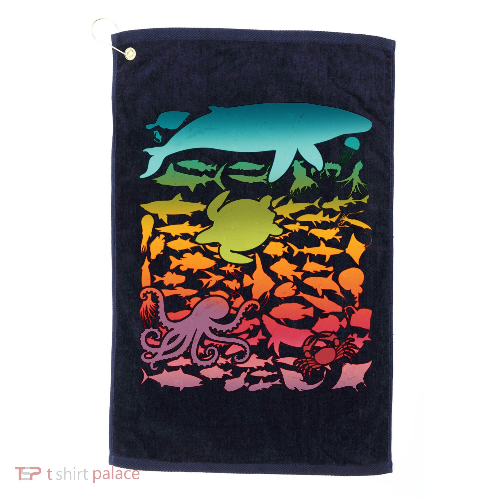 Cool Rainbow Ocean Sea Life Golf Towel