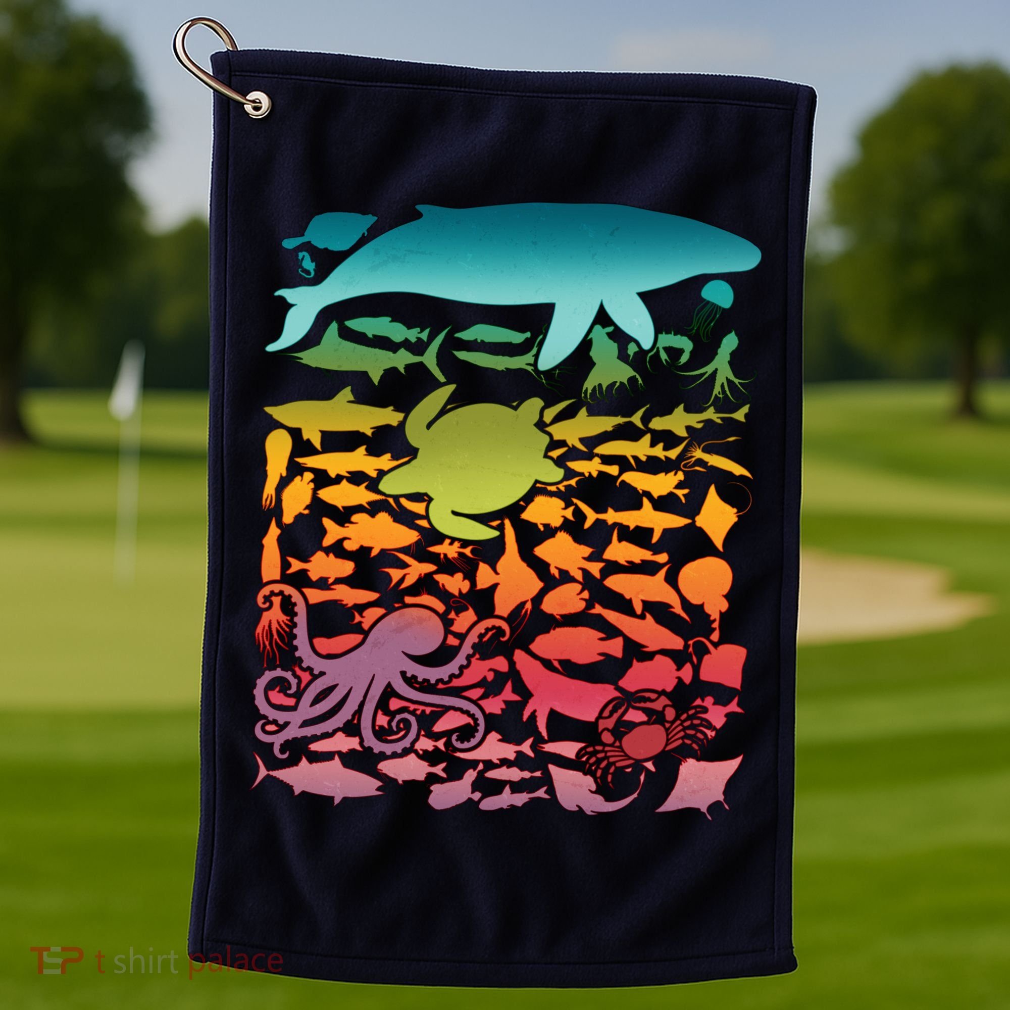 Cool Rainbow Ocean Sea Life Golf Towel