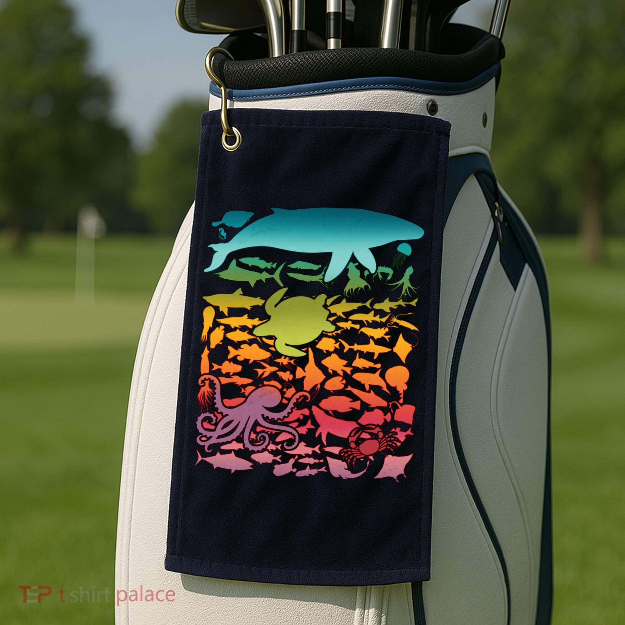 Cool Rainbow Ocean Sea Life Golf Towel