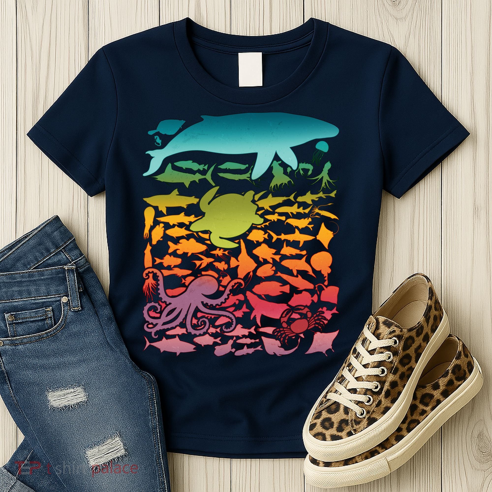 Cool Rainbow Ocean Sea Life Women's T-Shirt