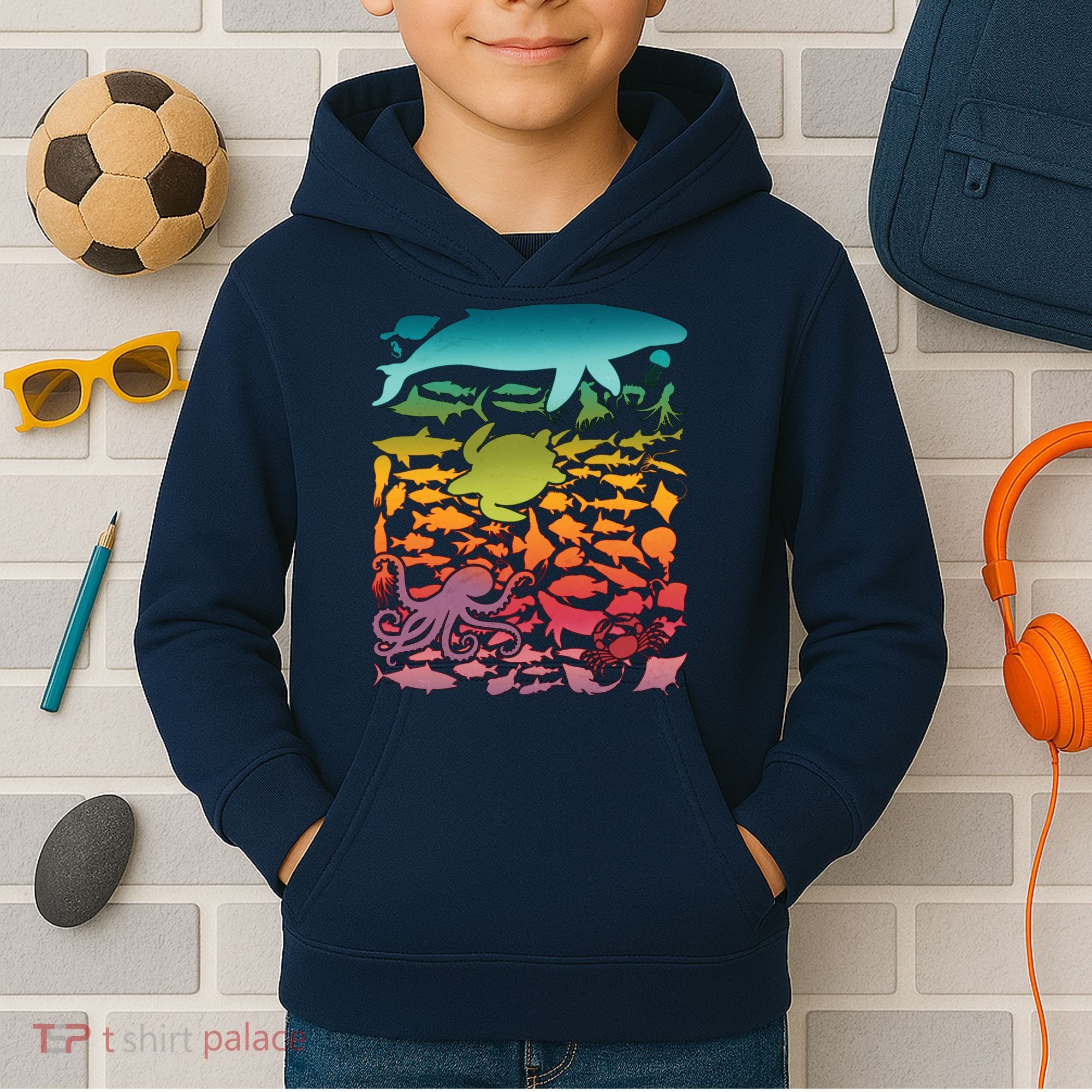 Cool Rainbow Ocean Sea Life Kids Hoodie