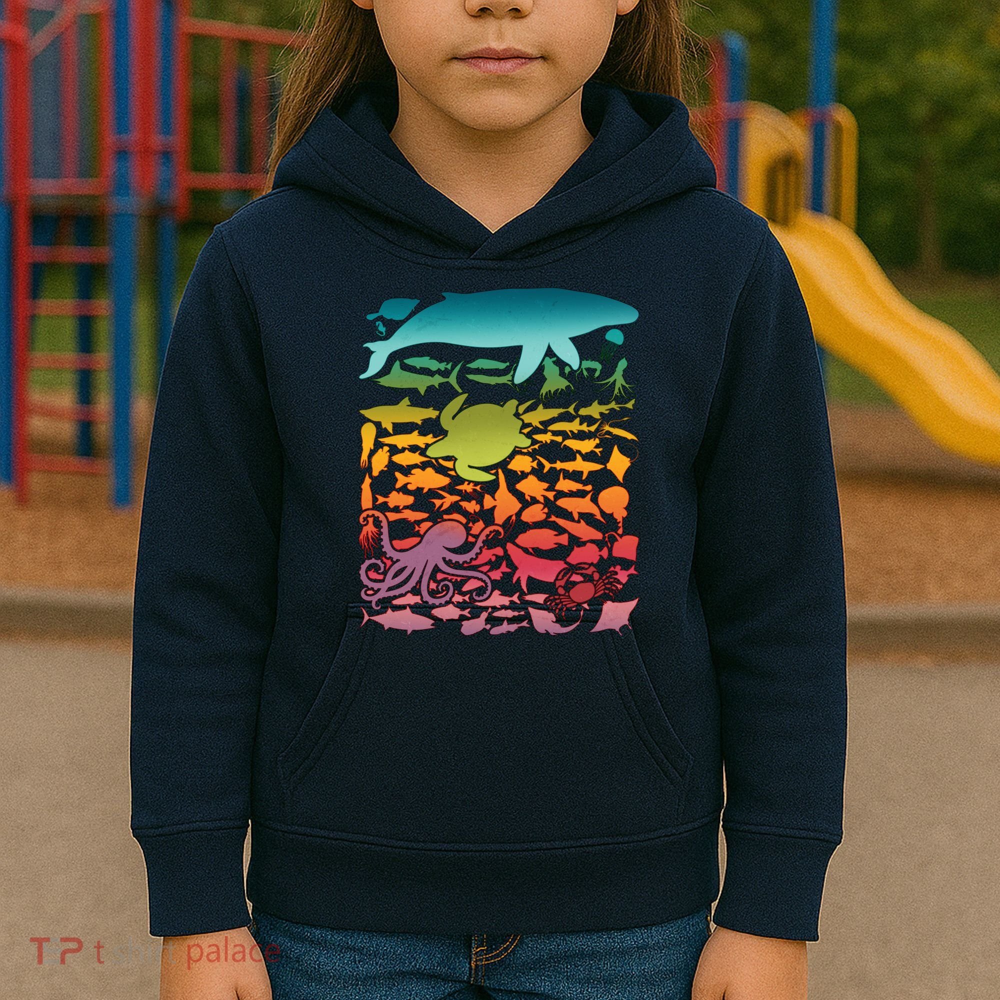 Cool Rainbow Ocean Sea Life Kids Hoodie