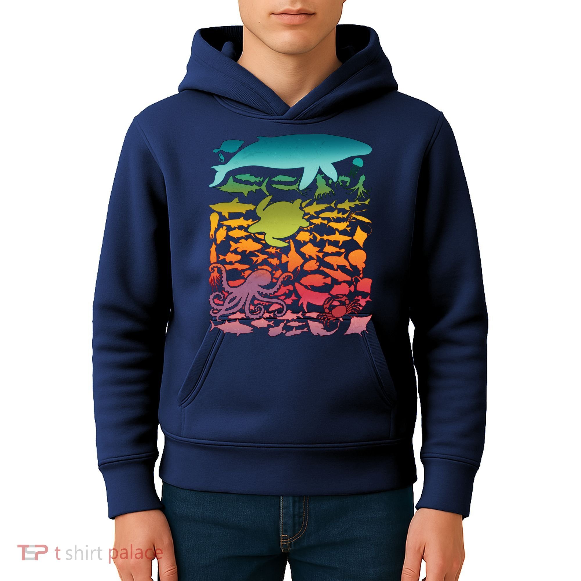 Cool Rainbow Ocean Sea Life Kids Hoodie