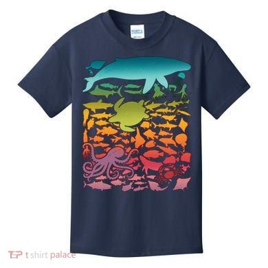 Cool Rainbow Ocean Sea Life Kids T-Shirt