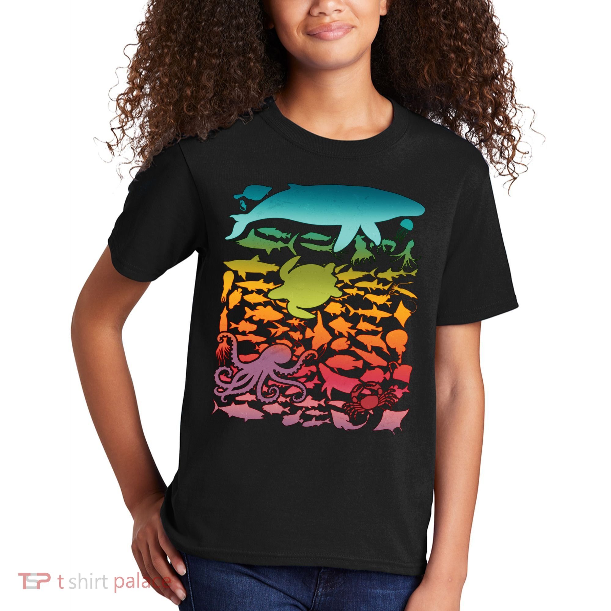 Cool Rainbow Ocean Sea Life Kids T-Shirt