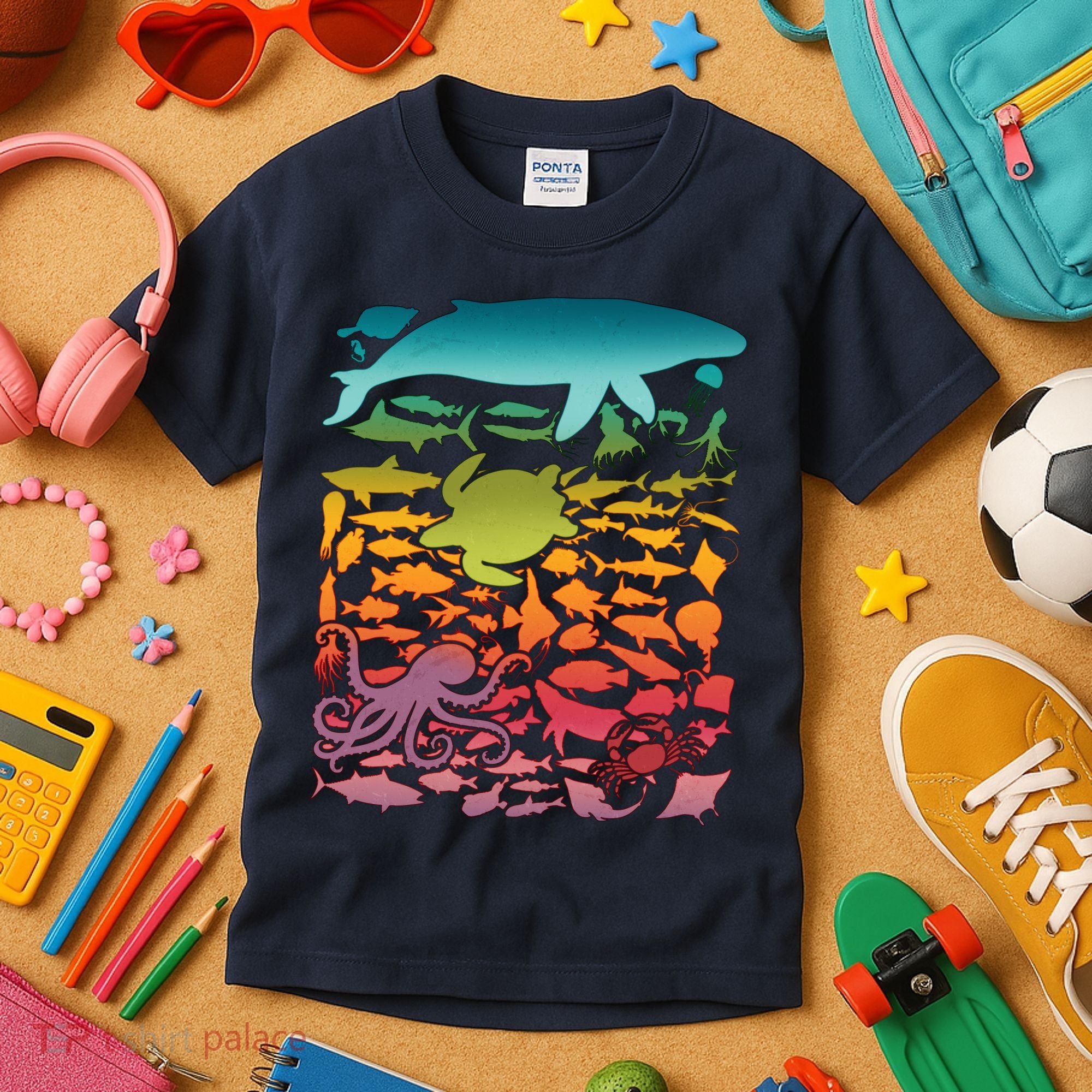 Cool Rainbow Ocean Sea Life Kids T-Shirt