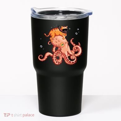 Cat Riding Octopus Funny Tumbler