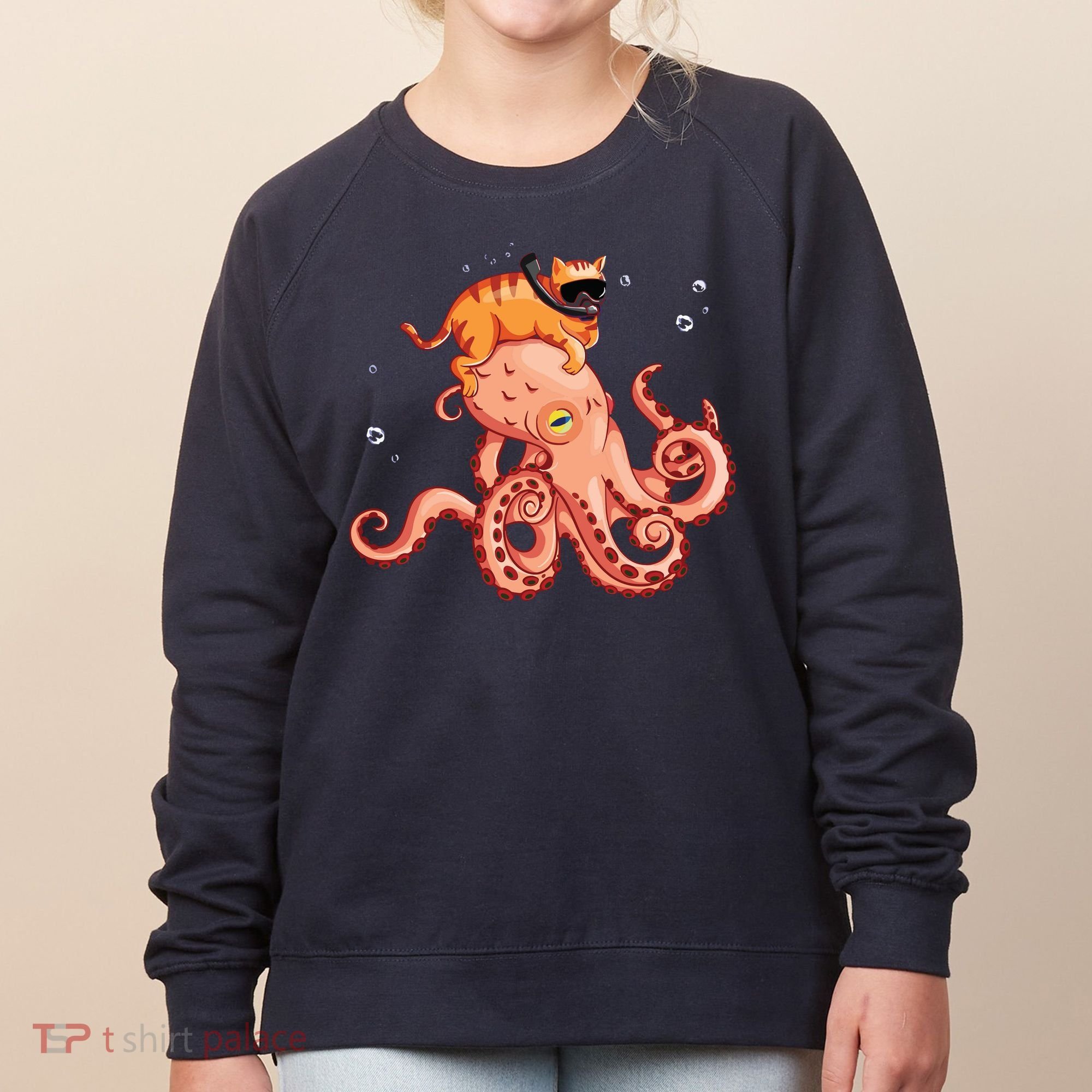 Cat Riding Octopus Funny Women's Sweatshirt