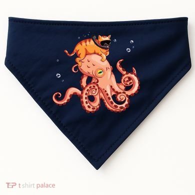 Cat Riding Octopus Funny USA-Made Doggie Bandana