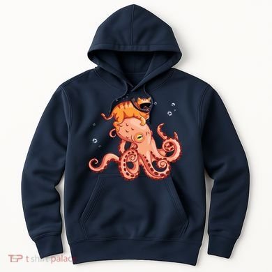 Cat Riding Octopus Funny Hoodie