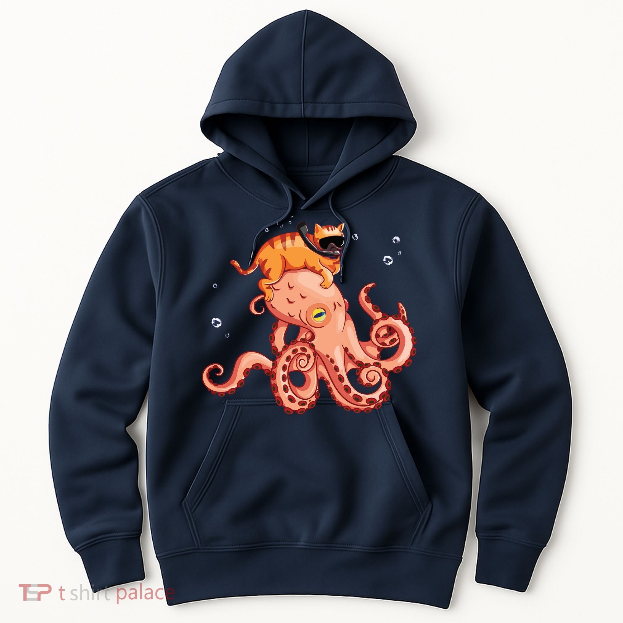 Cat Riding Octopus Funny Hoodie