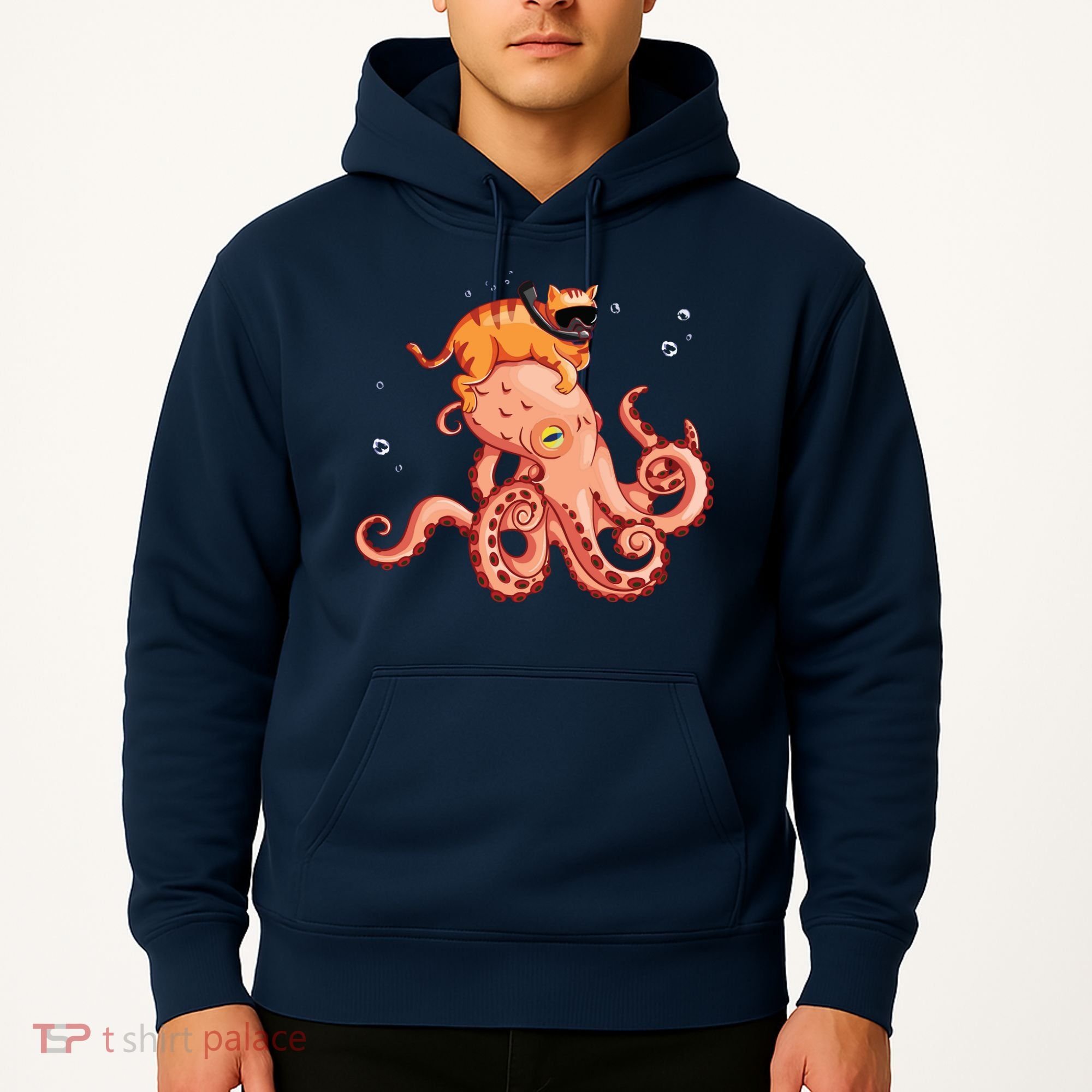 Cat Riding Octopus Funny Hoodie