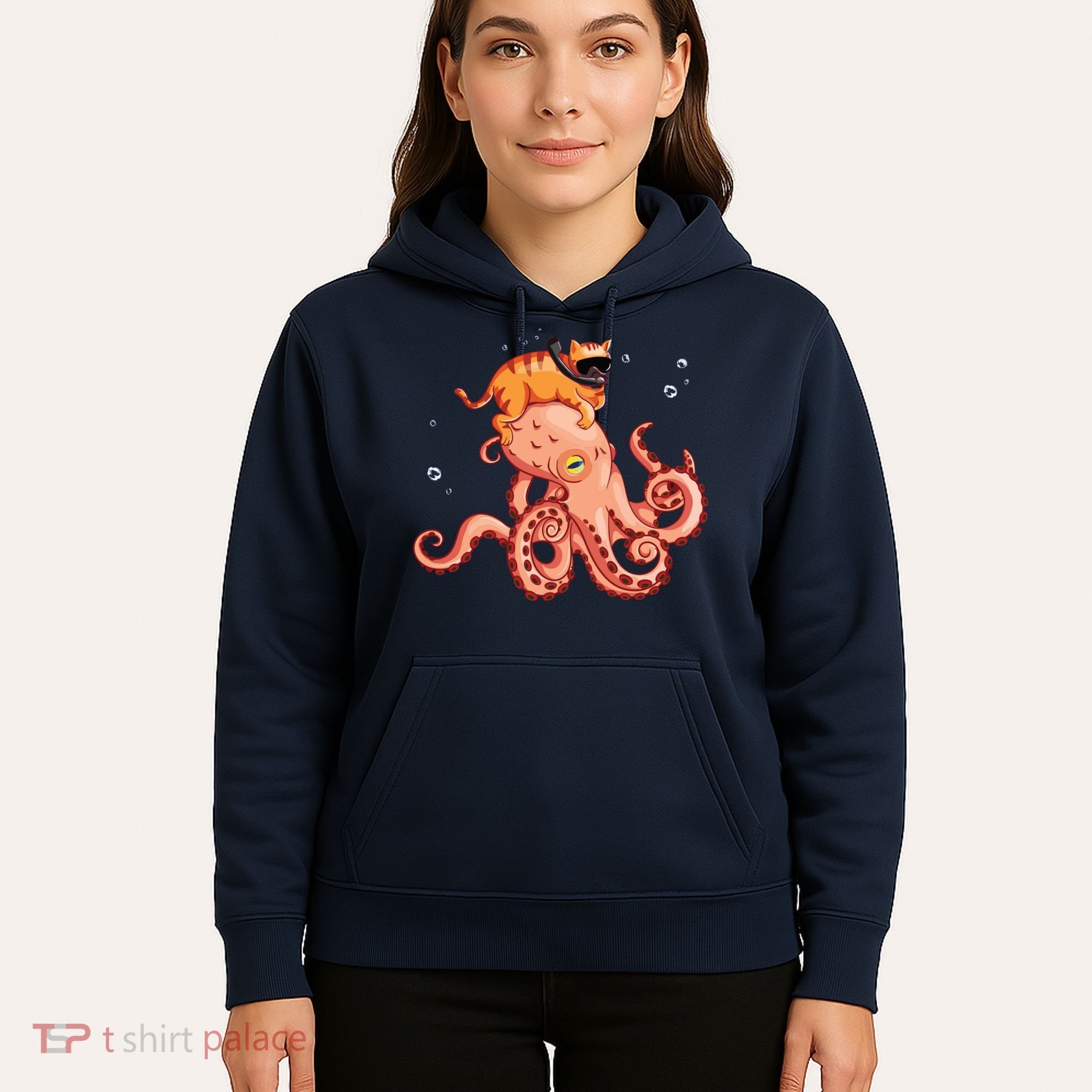 Cat Riding Octopus Funny Hoodie