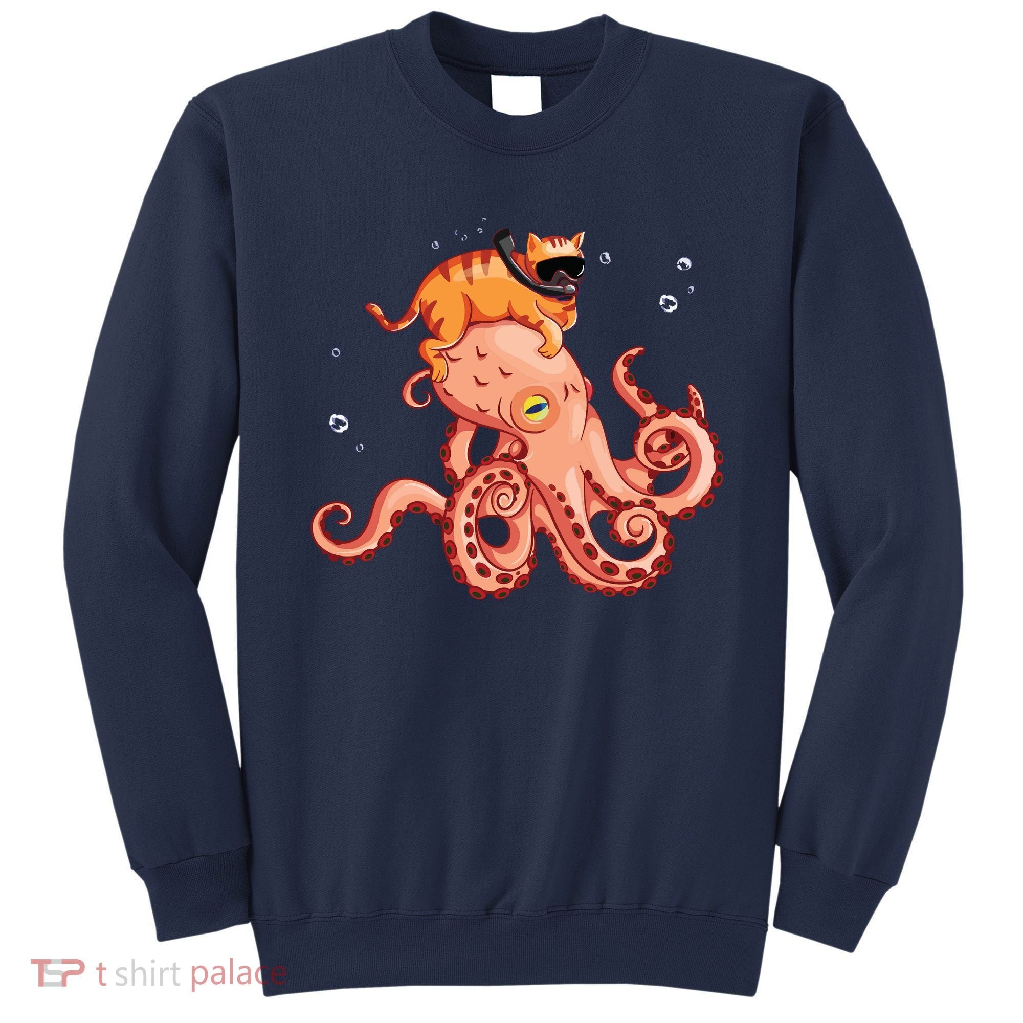 Cat Riding Octopus Funny Sweatshirt