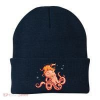 Cat Riding Octopus Funny Beanie thumb 0