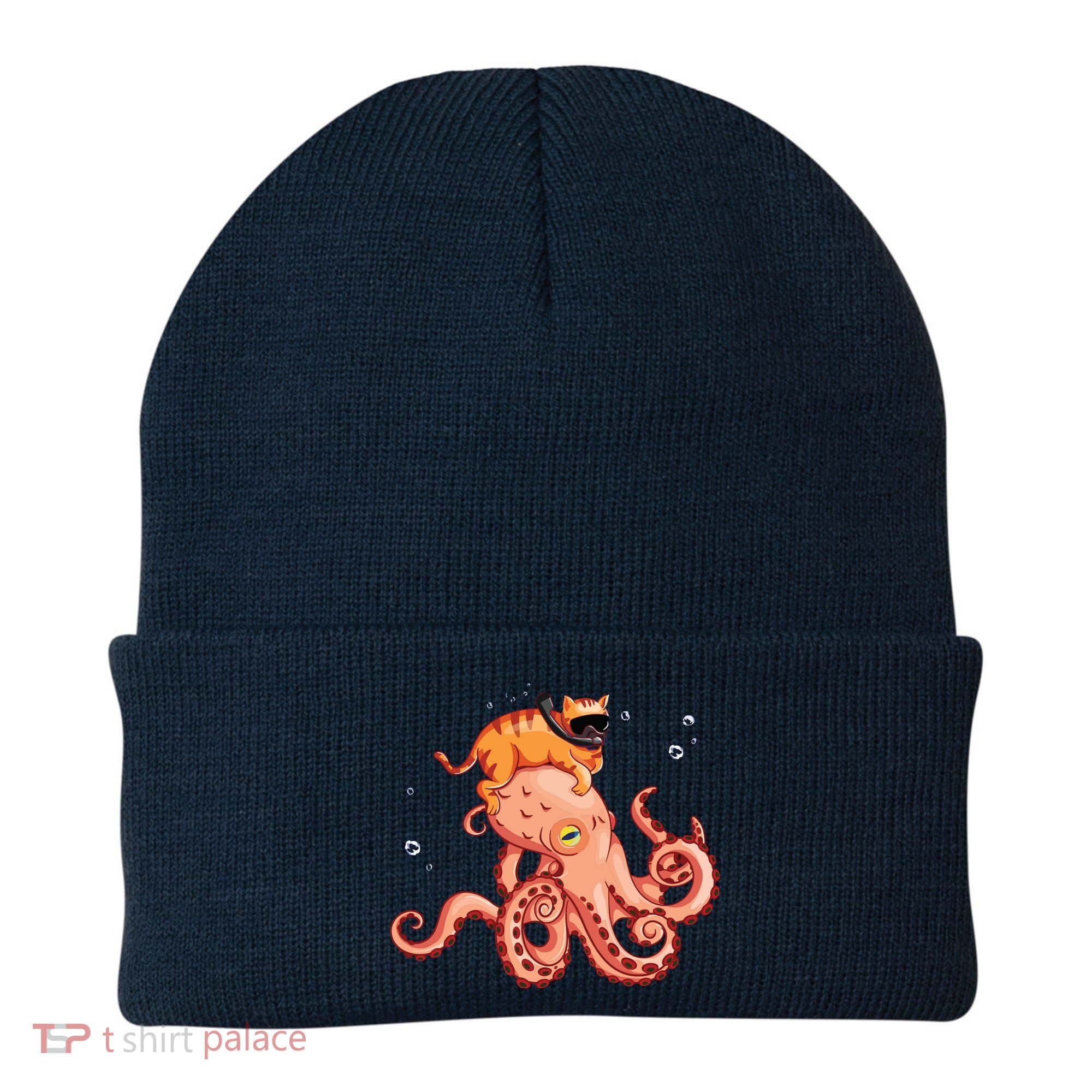 Cat Riding Octopus Funny Beanie