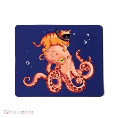 Cat Riding Octopus Funny Mousepad