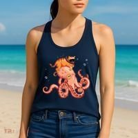 Cat Riding Octopus Funny Women's Tank Top thumb 2