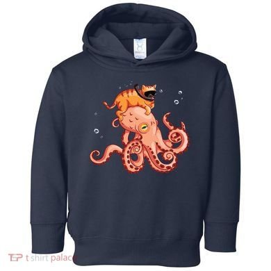 Cat Riding Octopus Funny Toddler Hoodie