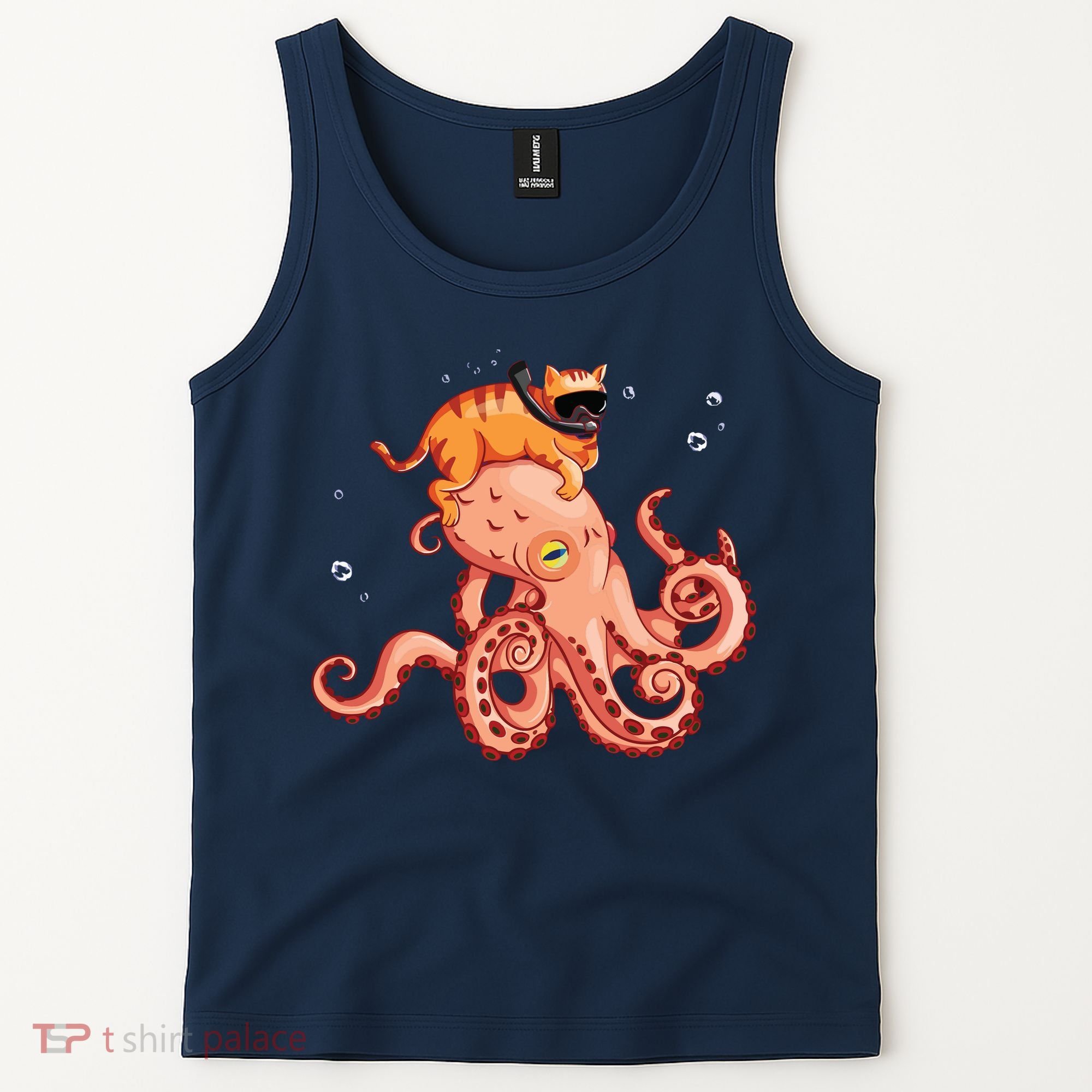 Cat Riding Octopus Funny Tank Top
