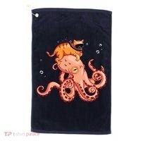 Cat Riding Octopus Funny Golf Towel thumb 0