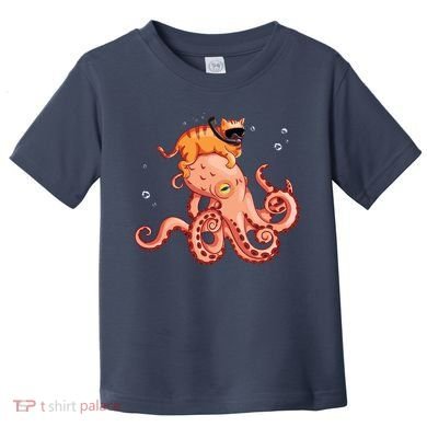 Cat Riding Octopus Funny Toddler T-Shirt