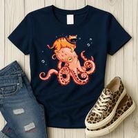 Cat Riding Octopus Funny Women's T-Shirt thumb 3