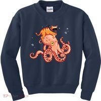 Cat Riding Octopus Funny Kids Sweatshirt thumb 0