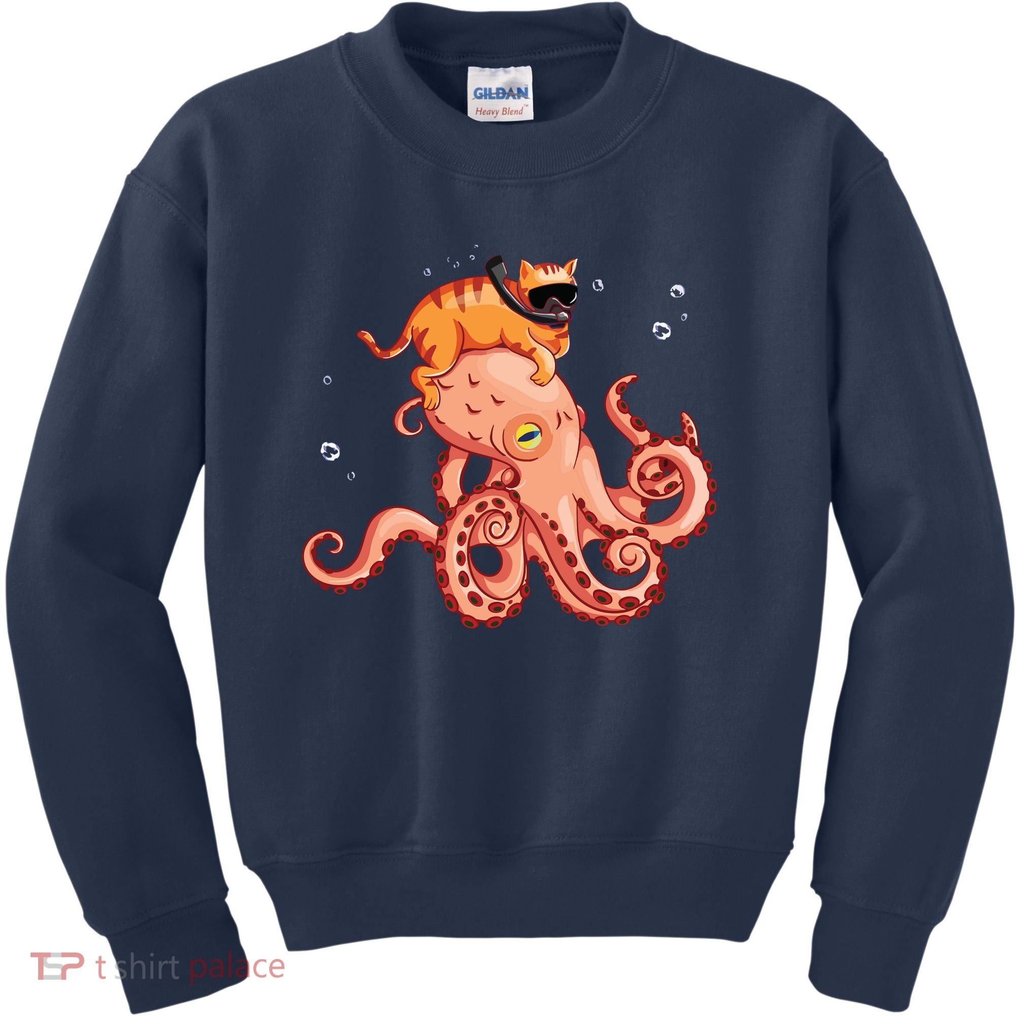 Cat Riding Octopus Funny Kids Sweatshirt